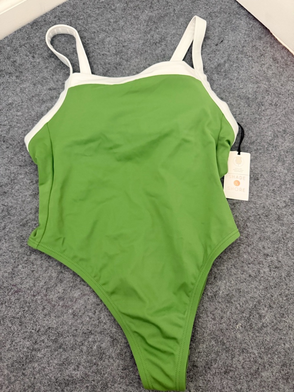 NWT! Shade & Shore | Green One-Piece Swimsuit with White Trim - Picture 2 of 6